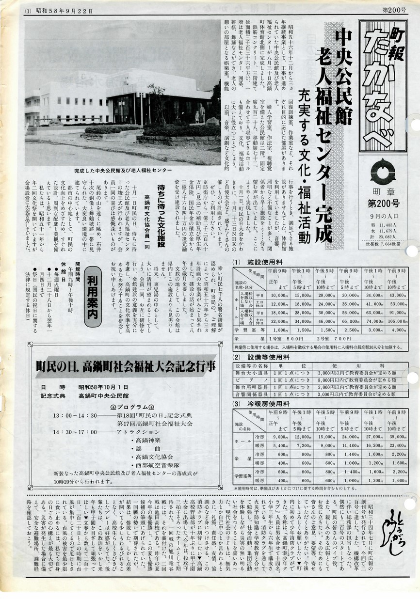 町報たかなべ　No.200　1983年9月号の表紙画像